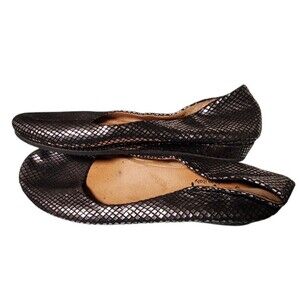 French Sole FS/NY Zeppa Black Metallic Snake Print Wedge Flats Size 7.5 Italy